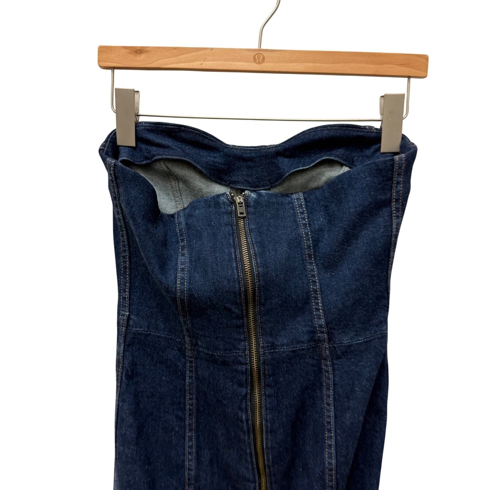 Veronica Beard Jeans Strapless‎ Denim Midi Dress Dark Wash Button Front Size 0 - Picture 7 of 10